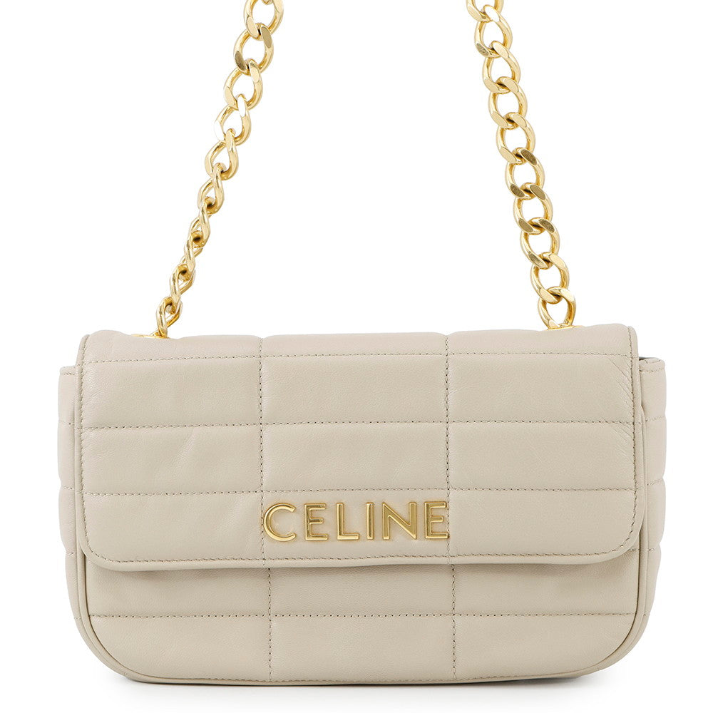Mono Chrome Chainshoulder Bag Greige Leather Matelasse