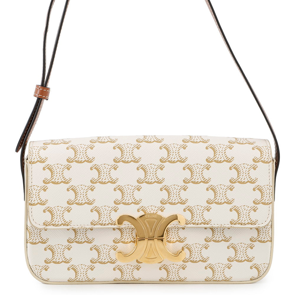Triomphe Claude Shoulder Bag Pvc Leather White