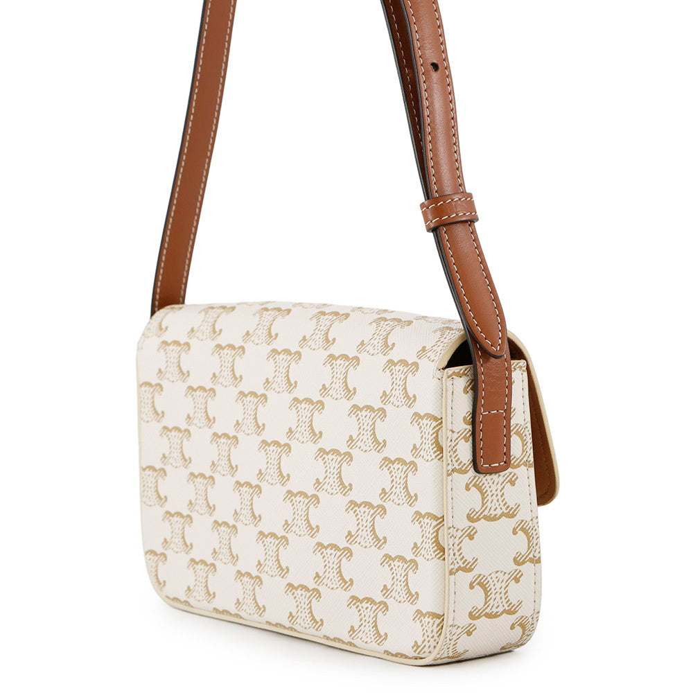Triomphe Claude Shoulder Bag Pvc Leather White