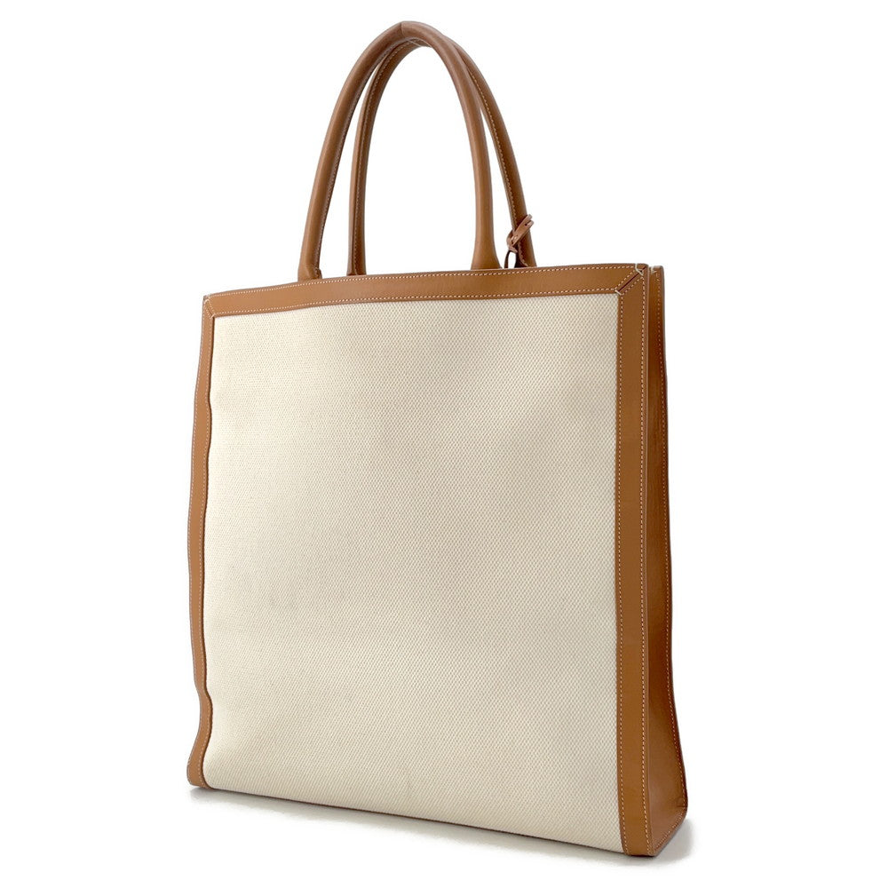 Vertical Cabas Natural Size Large Handbag Leather Canvas Travel Bag