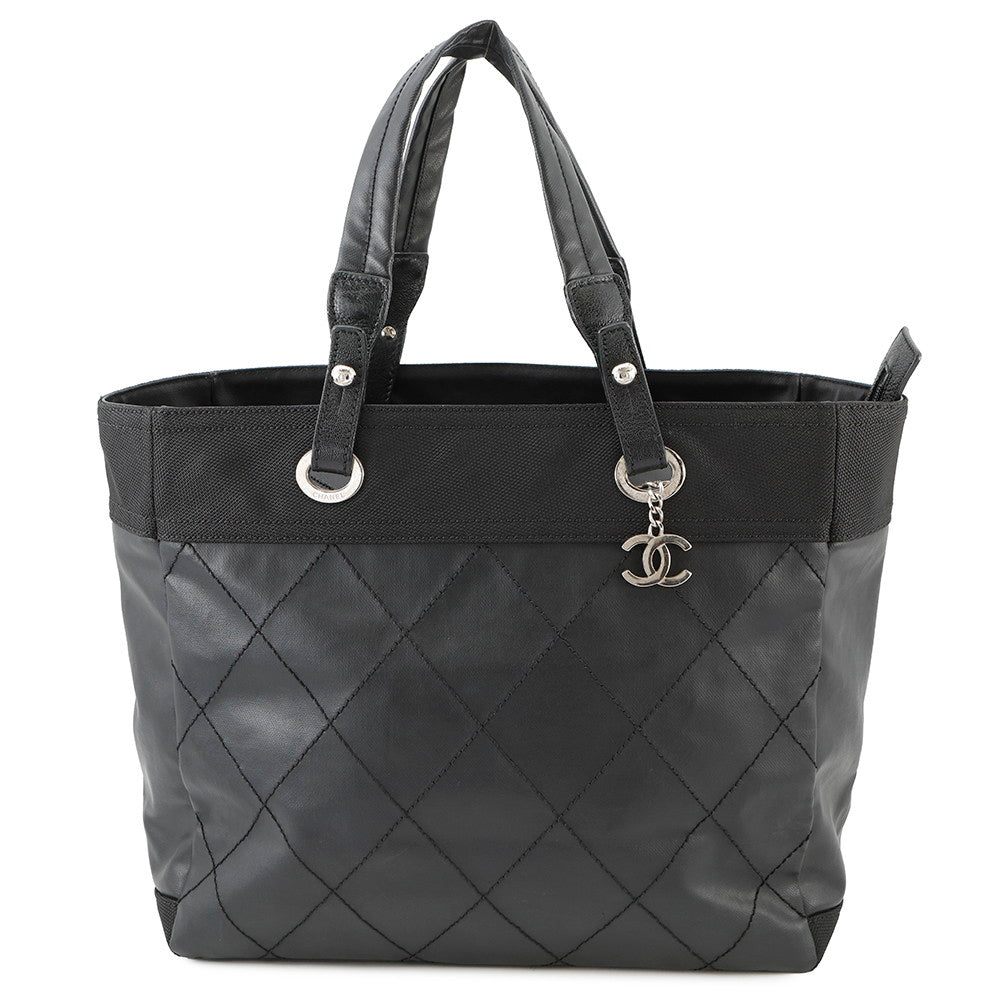 Chanel Paris-Biarritz BlackA34209 MM Canvas Leather Tote Bag