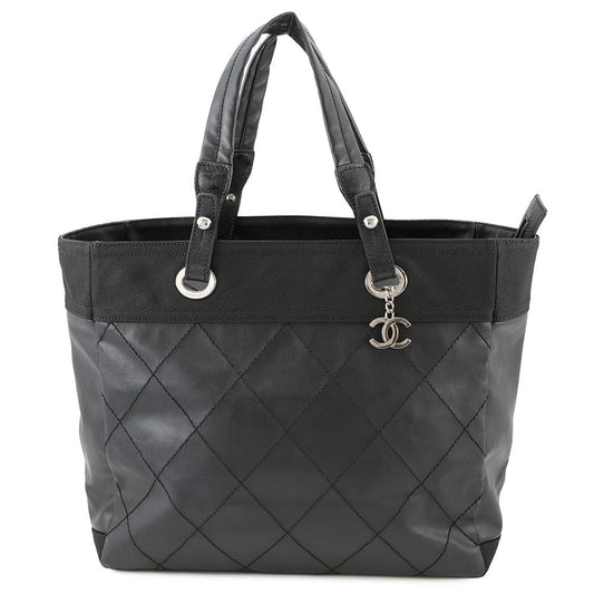 Chanel Paris-Biarritz BlackA34209 MM Canvas Leather Tote Bag