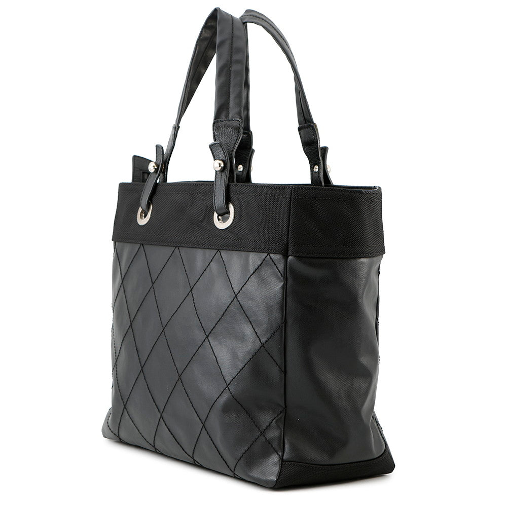 Chanel Paris-Biarritz BlackA34209 MM Canvas Leather Tote Bag