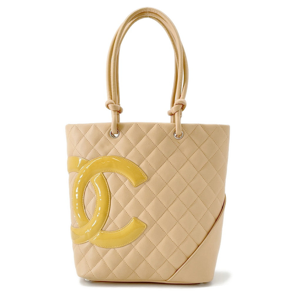 Chanel Cambon line BeigeA25167 Lambskin Patent Leather Tote Bag