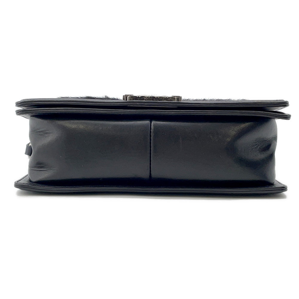 Chanel Boy ChainShoulder Fur Black Leather Shoulder Bag 2