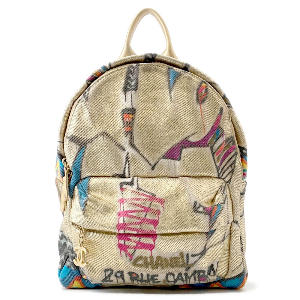 Chanel CC Logo Graffiti Backpack MulticolorAS0867 Gold Canvas Leather