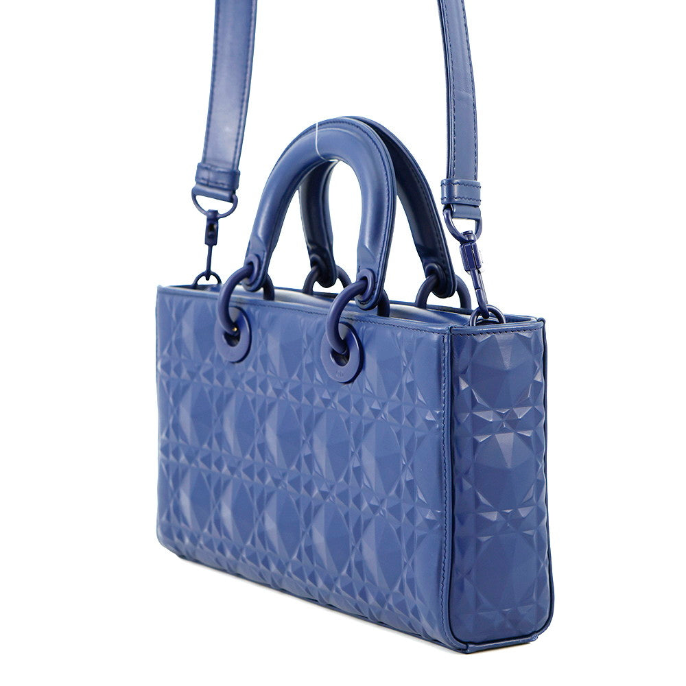 Dior Lady D Joy Cannage Way Bag Navym Leather Medium Travel Bag