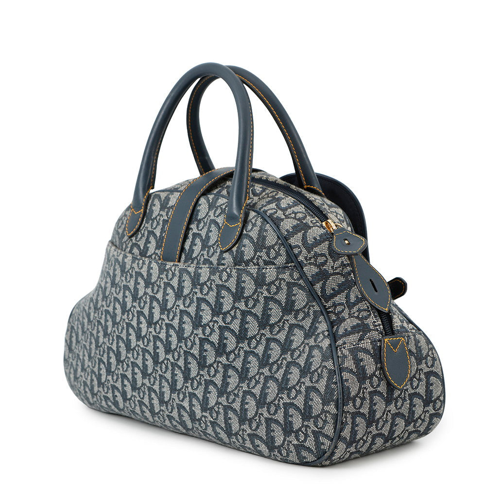 Dior Trotter Double Saddle Bag Navy Leather Canvas Travel Bag