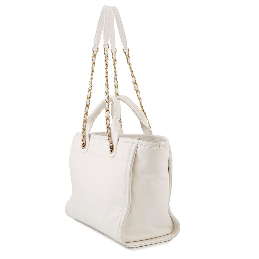 Chanel Deauville Line 2WAYBag WhiteAS3351 MM Leather Handbag