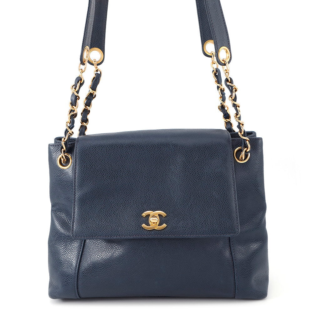 Chanel ChainShoulder Navy Caviar Leather Shoulder Bag