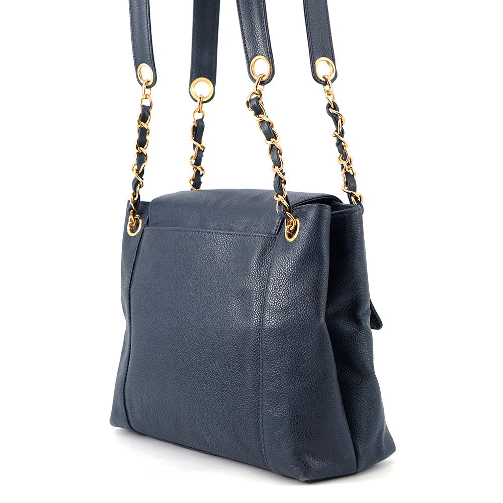 Chanel ChainShoulder Navy Caviar Leather Shoulder Bag