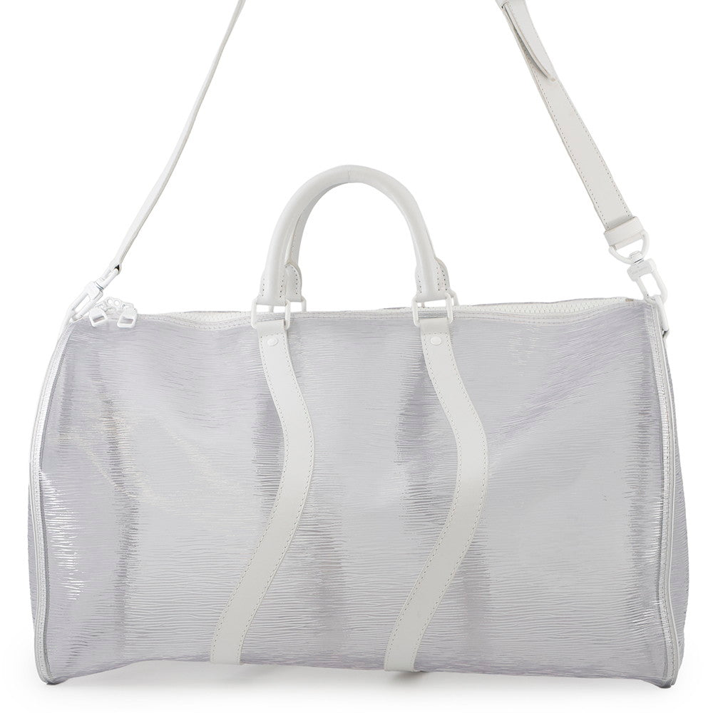 Louis Vuitton Plage Keepall Bandouliere TransparentM55814 PVC Epi Leather White Travel Bag