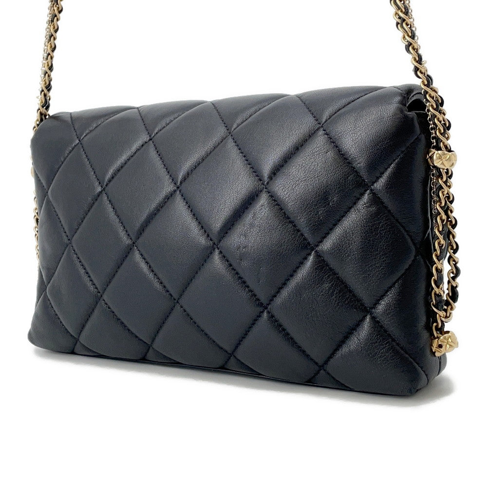 Chanel Matelasse ChainShoulder Lambskin Faux Pearl Black Shoulder Bag