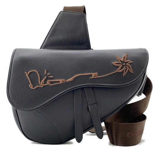 Dior x Cactus Jack Saddlebag Adpo Sot Leather Black Travel Bag