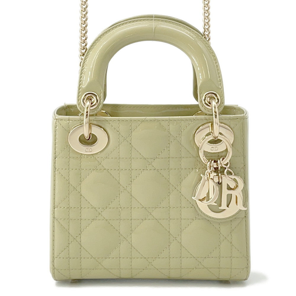 Dior Lady Wayhandbag Light Patent Size Leather Green Travel Bag