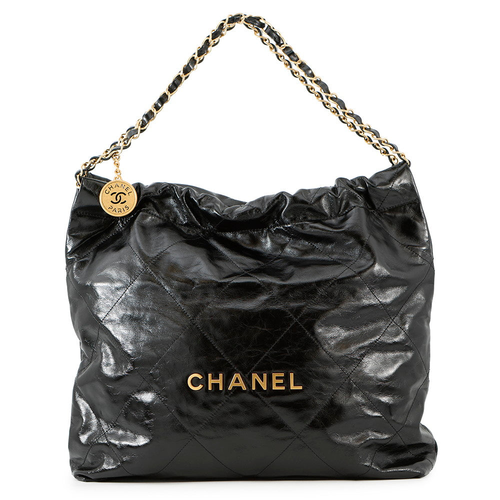 Chanel CHANEL22 BlackAS3261 Shiny Calf Leather Handbag