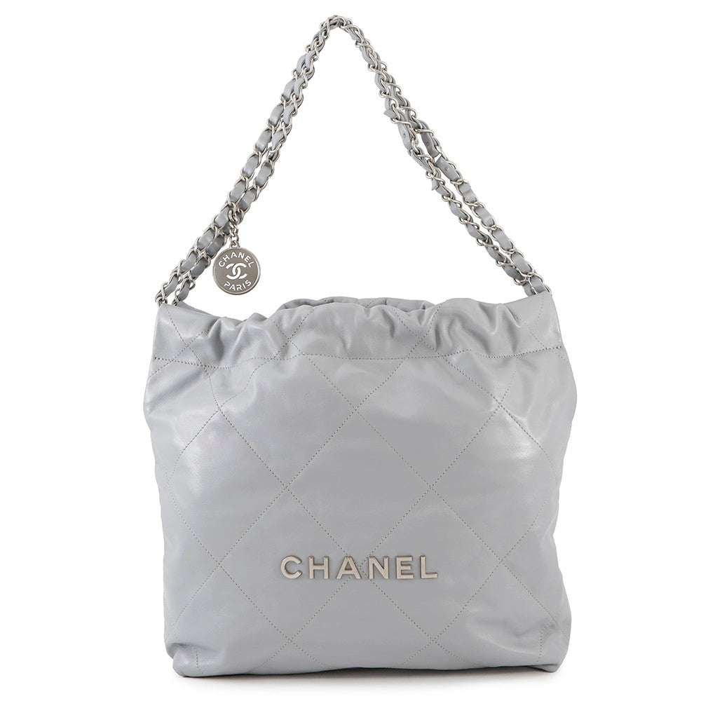 Chanel CHANEL22 GrayAS3260 Shiny Calf Small Leather Handbag