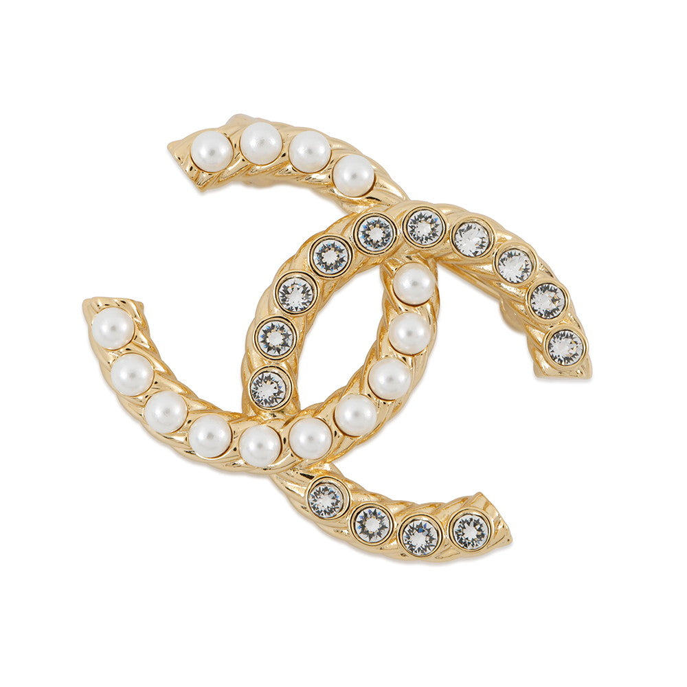 Chanel CC Logo Pearl Brooch GoldABB082 Plated Handbag
