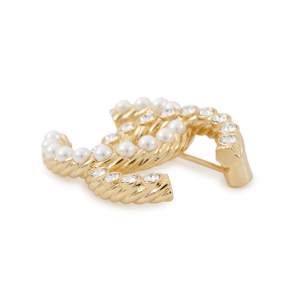 Chanel CC Logo Pearl Brooch GoldABB082 Plated Handbag
