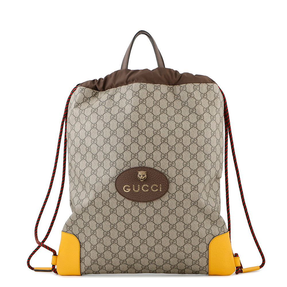 Gucci GG Supreme DrawstringBag Brown473872 PVC Leather Jewelry