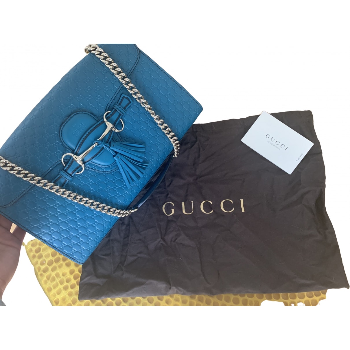Gucci emily blue leather handbag