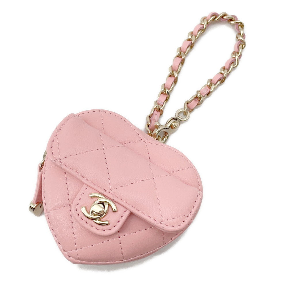 Chanel Matelasse Heart Charm PinkAP4838 Lambskin Key Chain