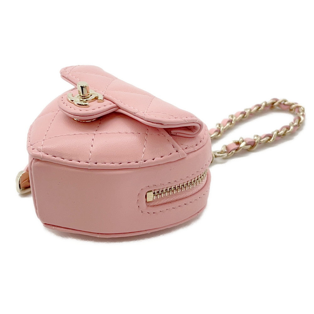 Chanel Matelasse Heart Charm PinkAP4838 Lambskin Key Chain