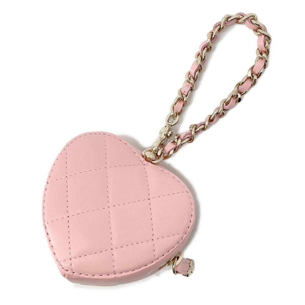 Chanel Matelasse Heart Charm PinkAP4838 Lambskin Key Chain
