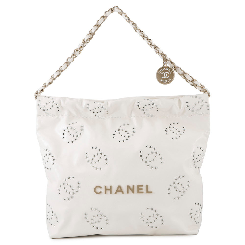 Chanel CHANEL22 ChainShoulder Punching WhiteAS3260 Shiny Calf Small Leather Shoulder Bag