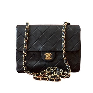Chanel Classic Flap Lambskin 24k HW Black Gold Mini Bag