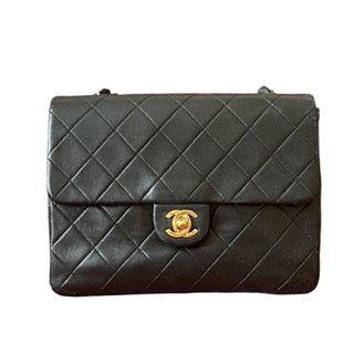 Chanel Classic Flap Lambskin 24k HW Black Gold Mini Bag