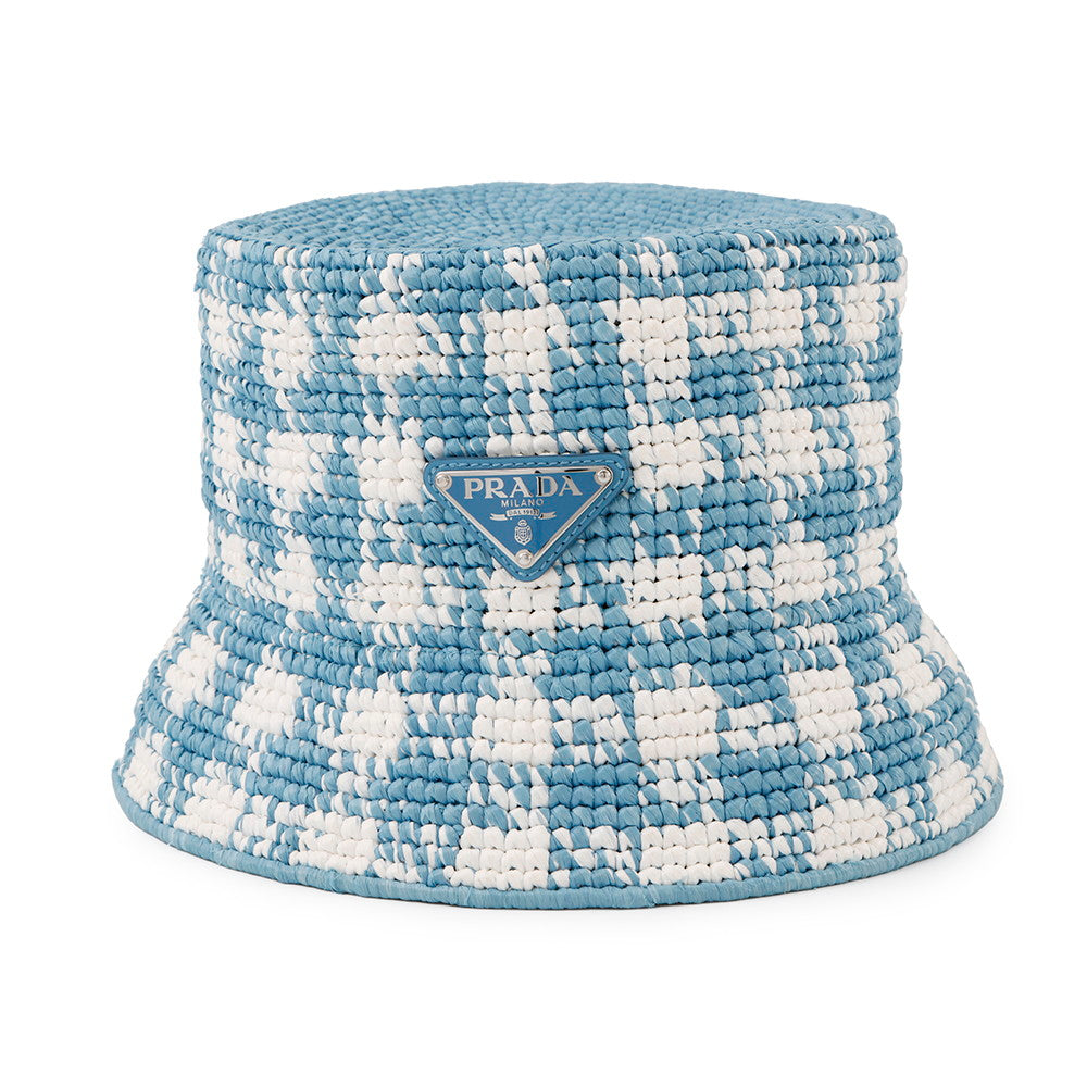 Crochet Hat Size S Light Hc Viscose White Blue Bucket Bag