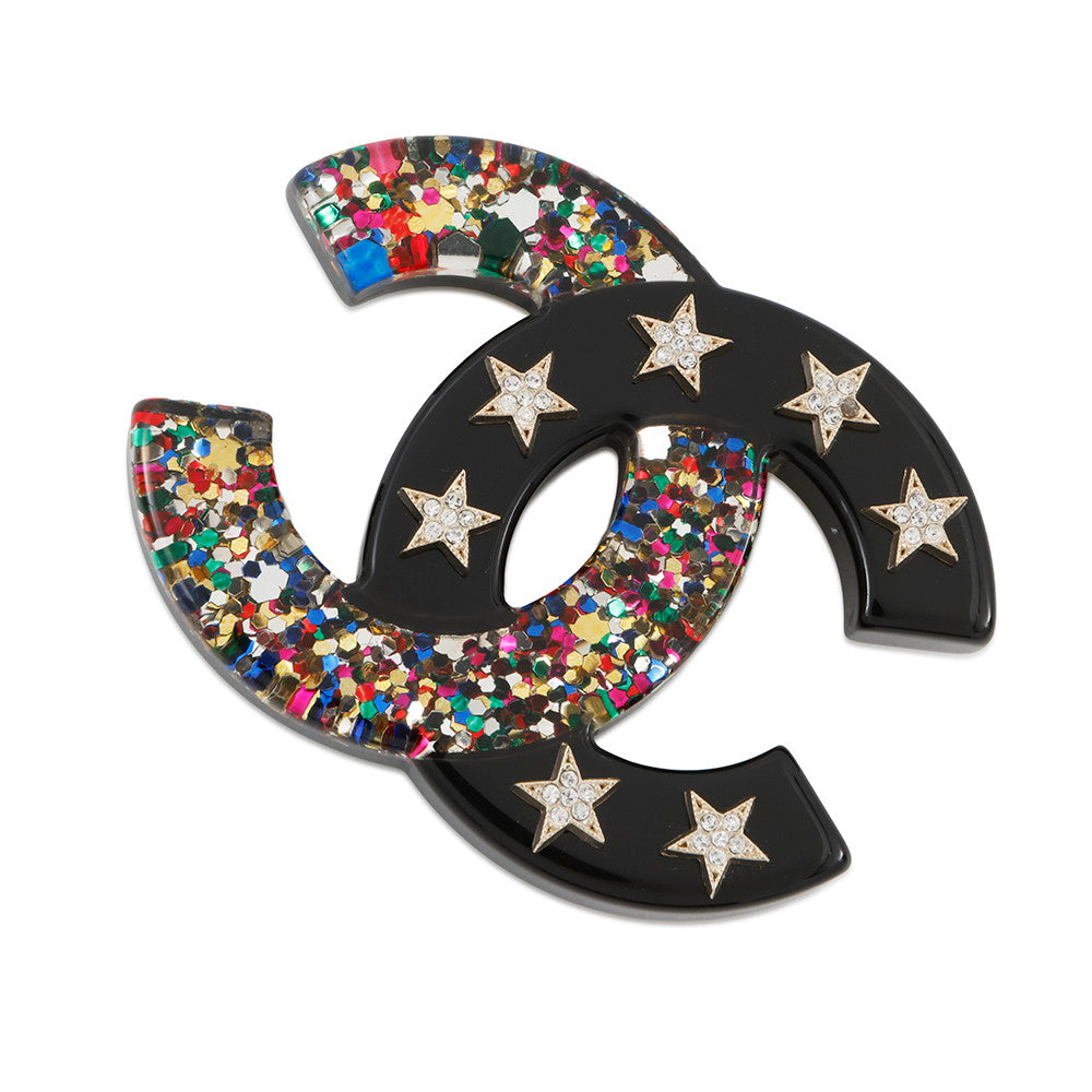 Chanel CC Logo Star Brooch Plastic Multicolor Black Handbag