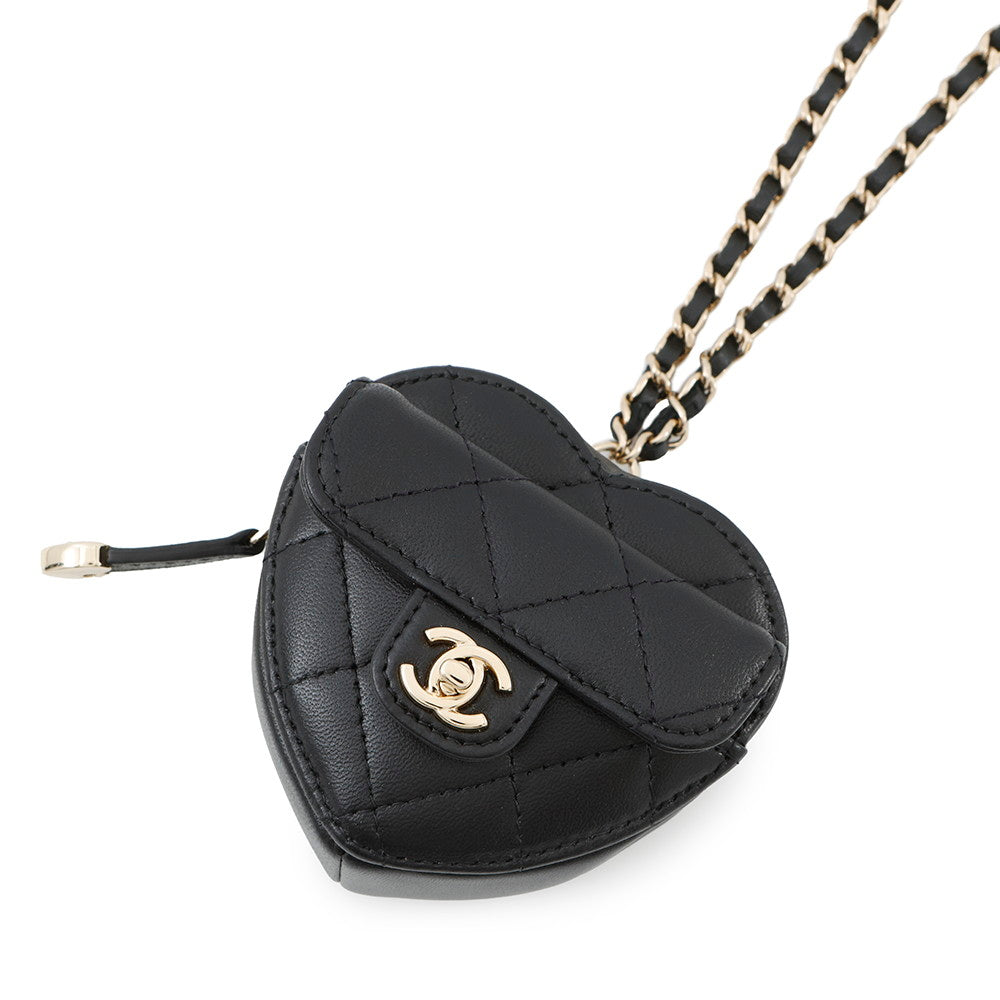 Chanel Matelasse Heart ChainCoin purse BlackAP2783 Lambskin Wallet Case