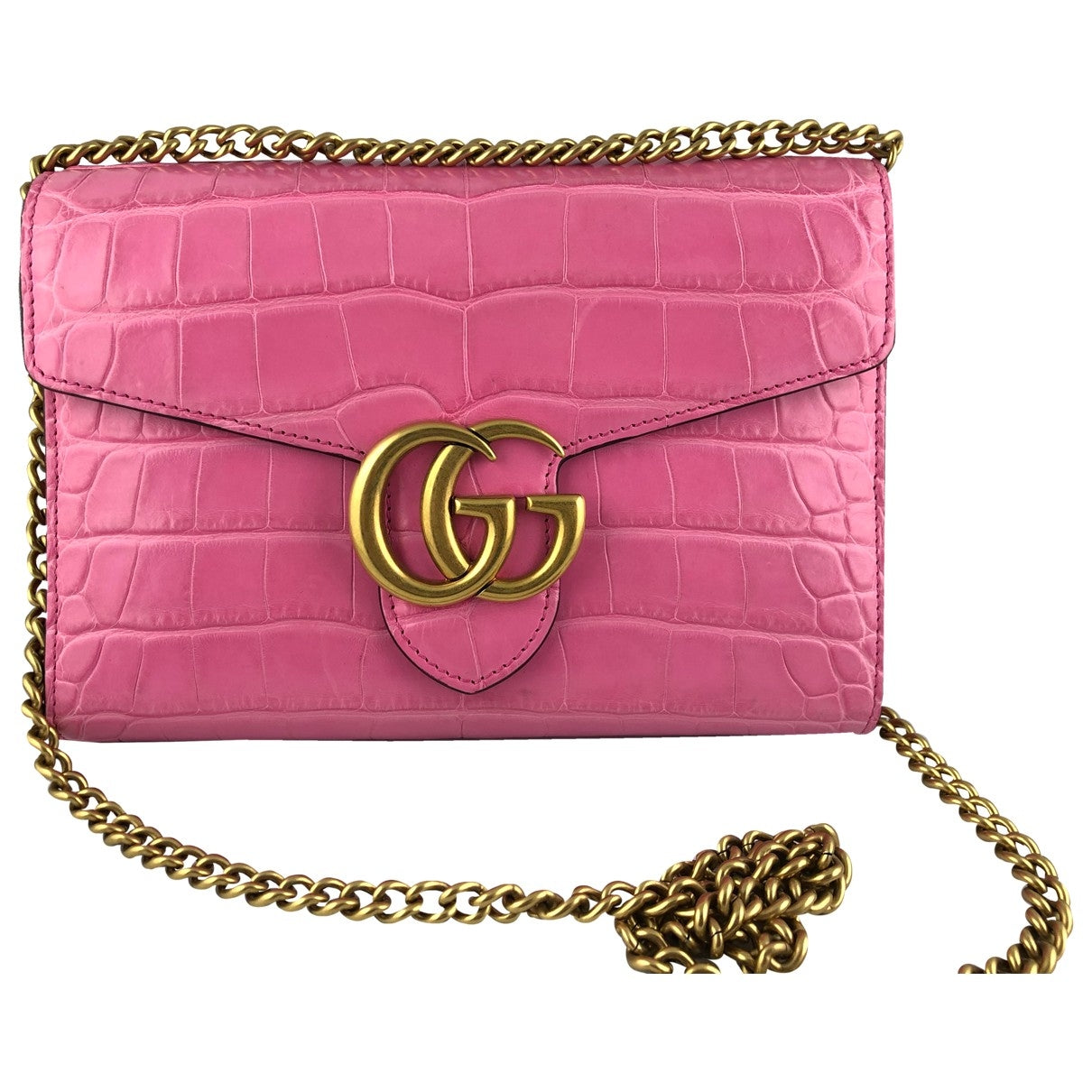 Gucci marmont pink crocodile handbag