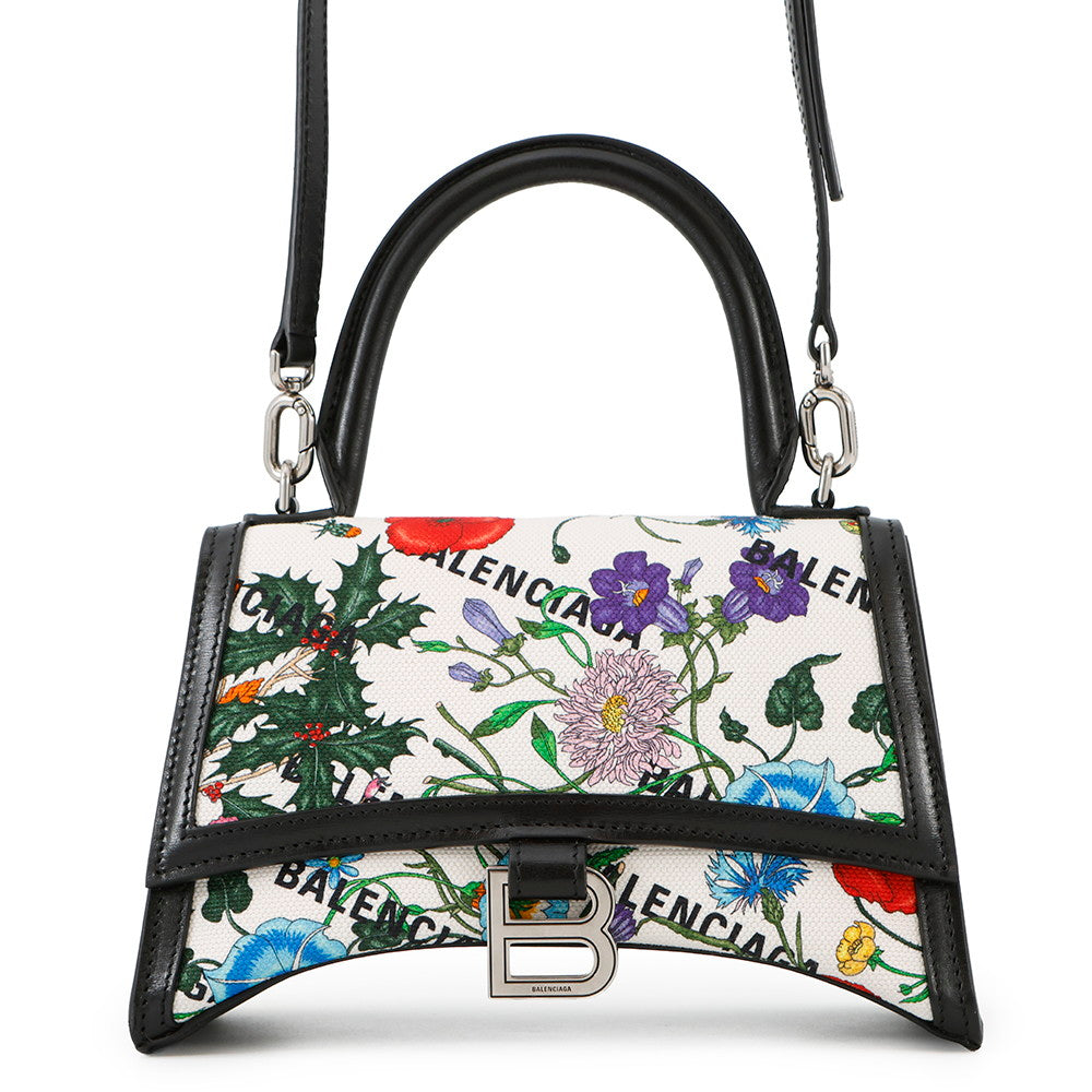 Gucci x Hacker Project Flora Hourglass Leather Canvas Black White Travel Bag