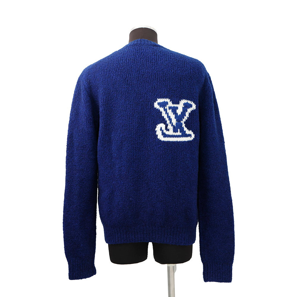 Louis Vuitton Intarsia Crew Neck Knit Sweater White Blue Apparel