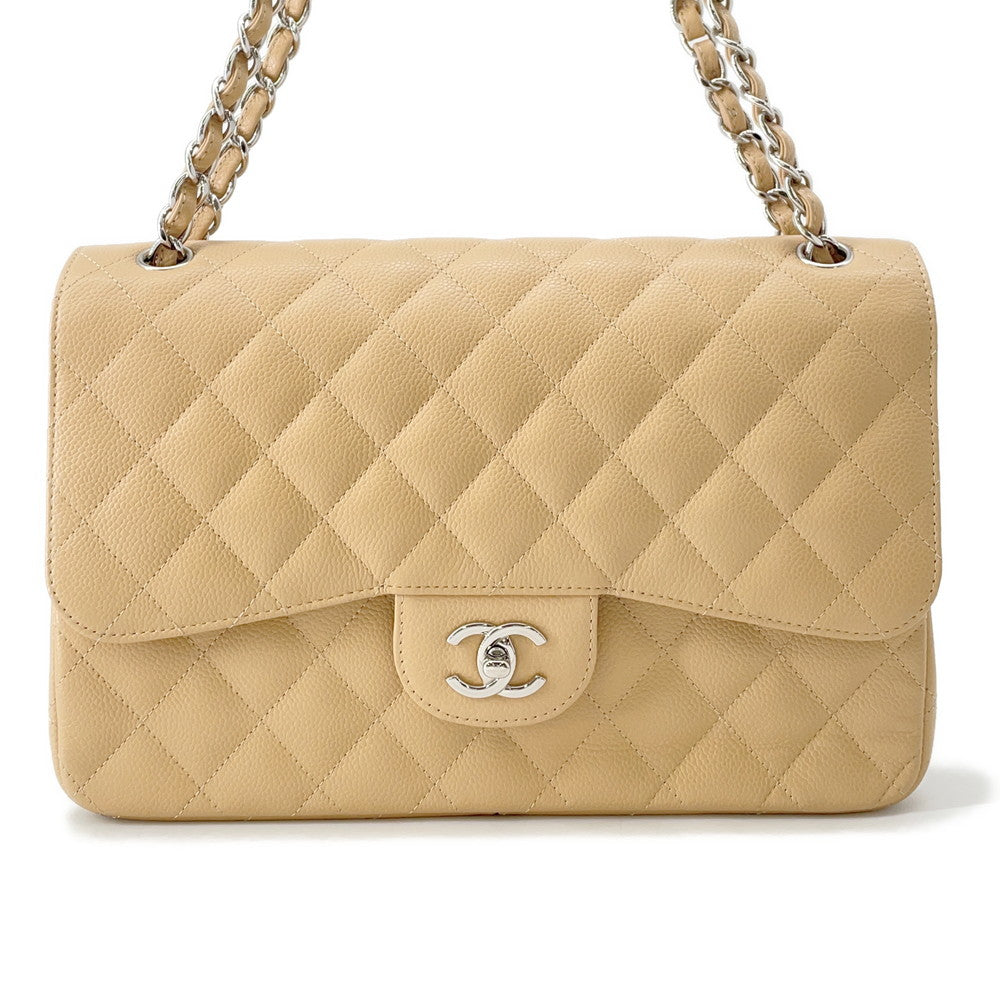 Chanel Matelasse W Flap ChainShoulder BeigeA58600 Caviar Leather Shoulder Bag