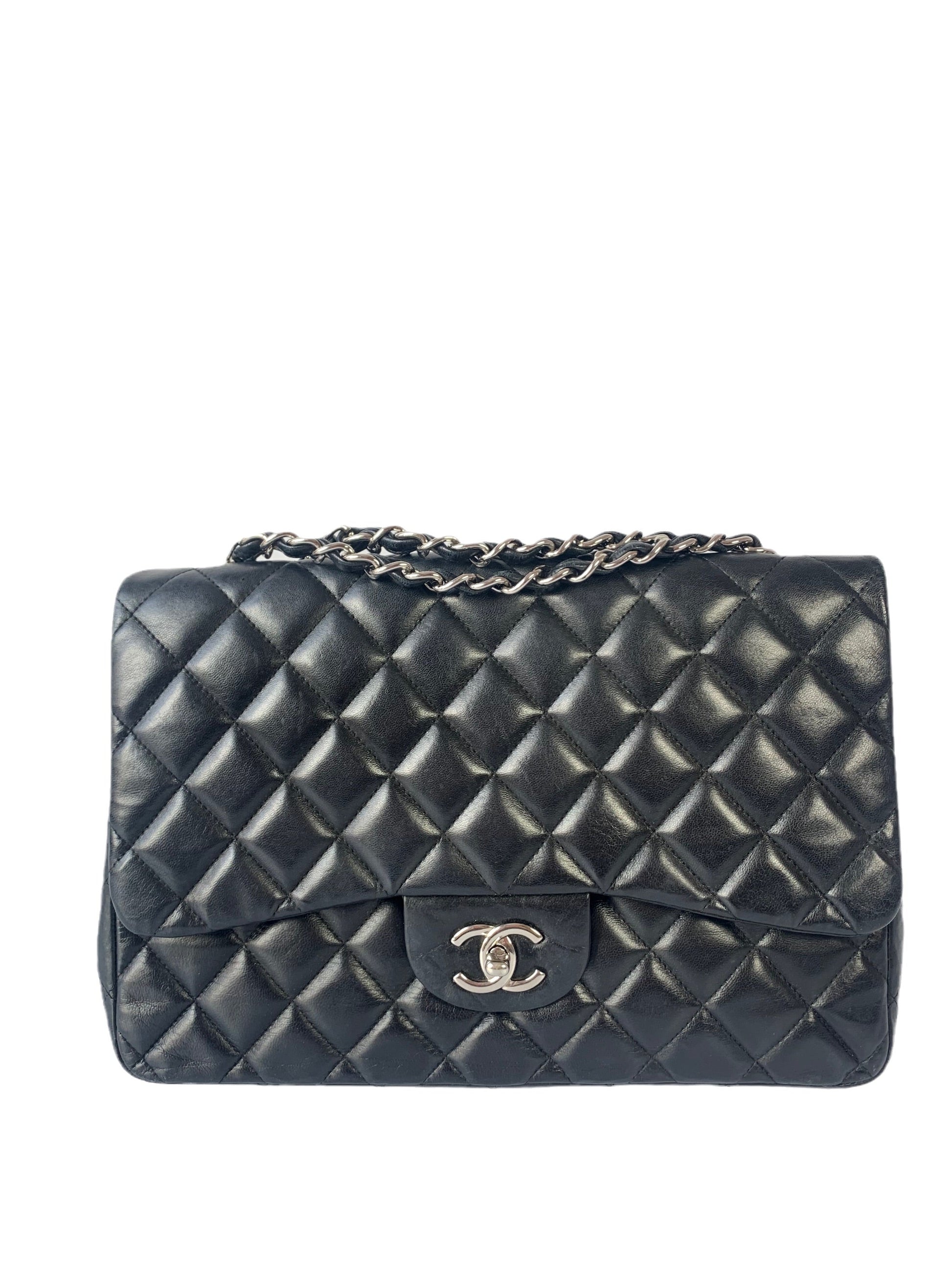Chanel Classic Flap Jumbo Lambskin hardware Black Silver Leather Handbag Hardware 2
