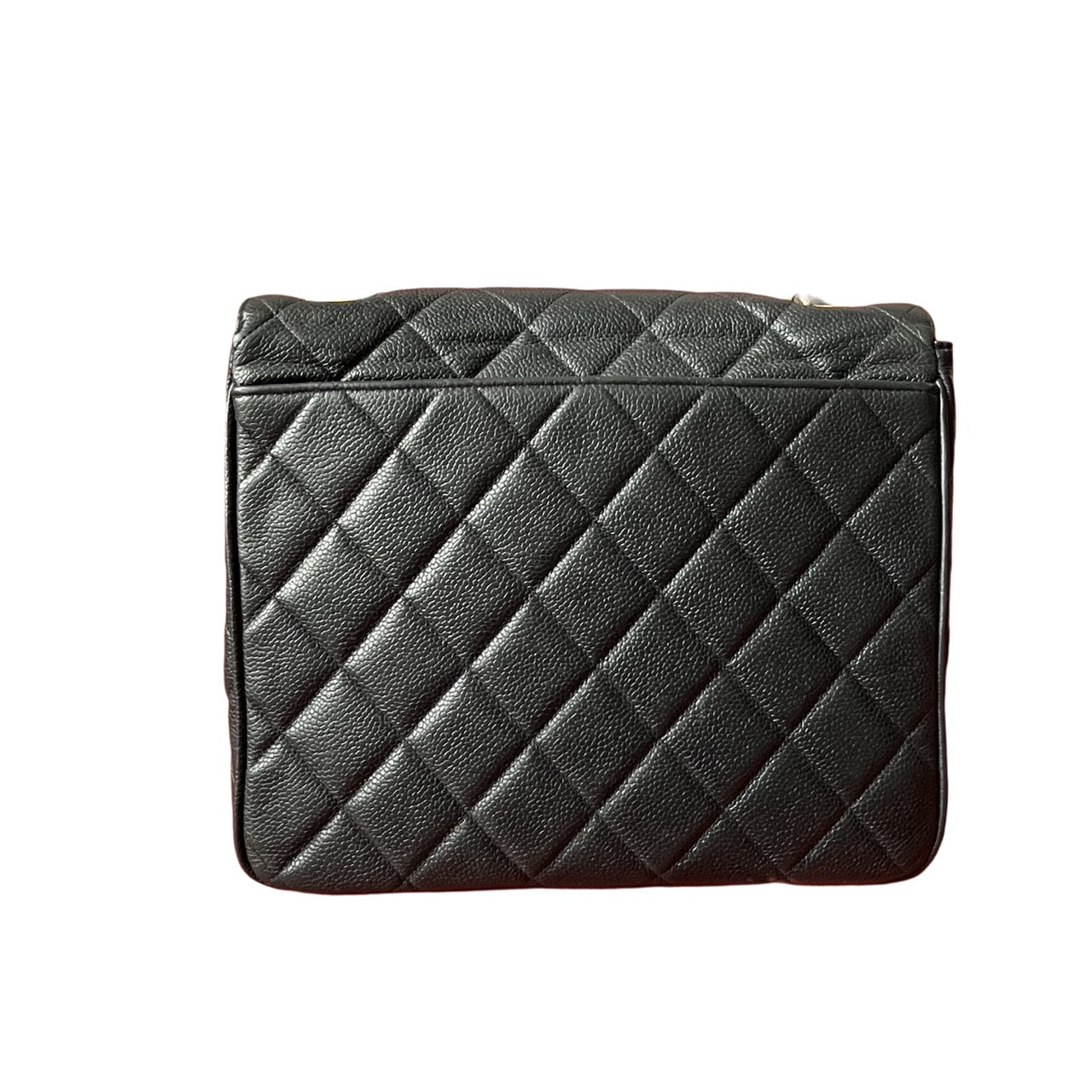 Chanel Classic Flap Navy Caviar 24k Plated Black Gold Leather Handbag