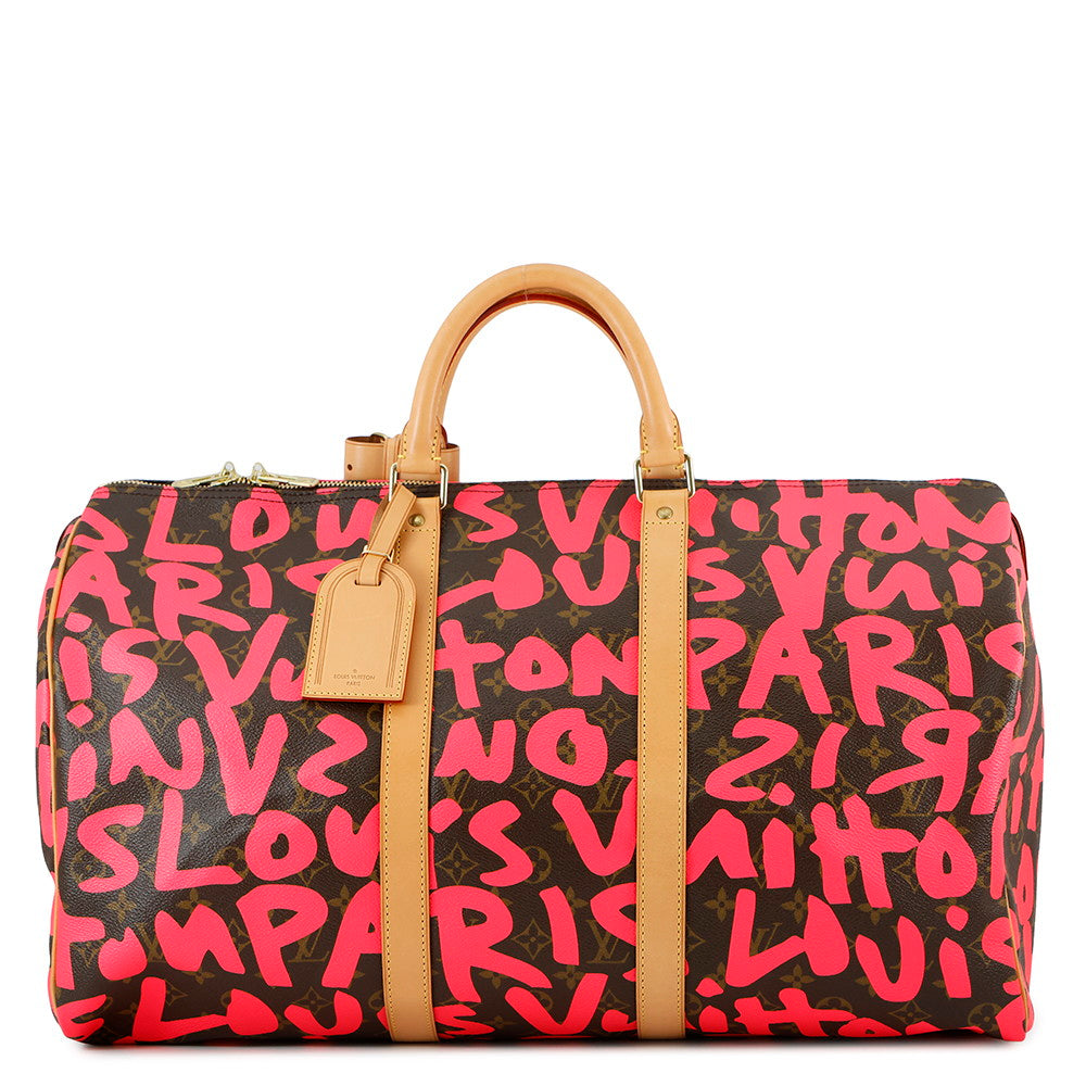 Louis Vuitton Keepall Fuchsia BrownM93698 ・Graffiti Monogram Travel Bag
