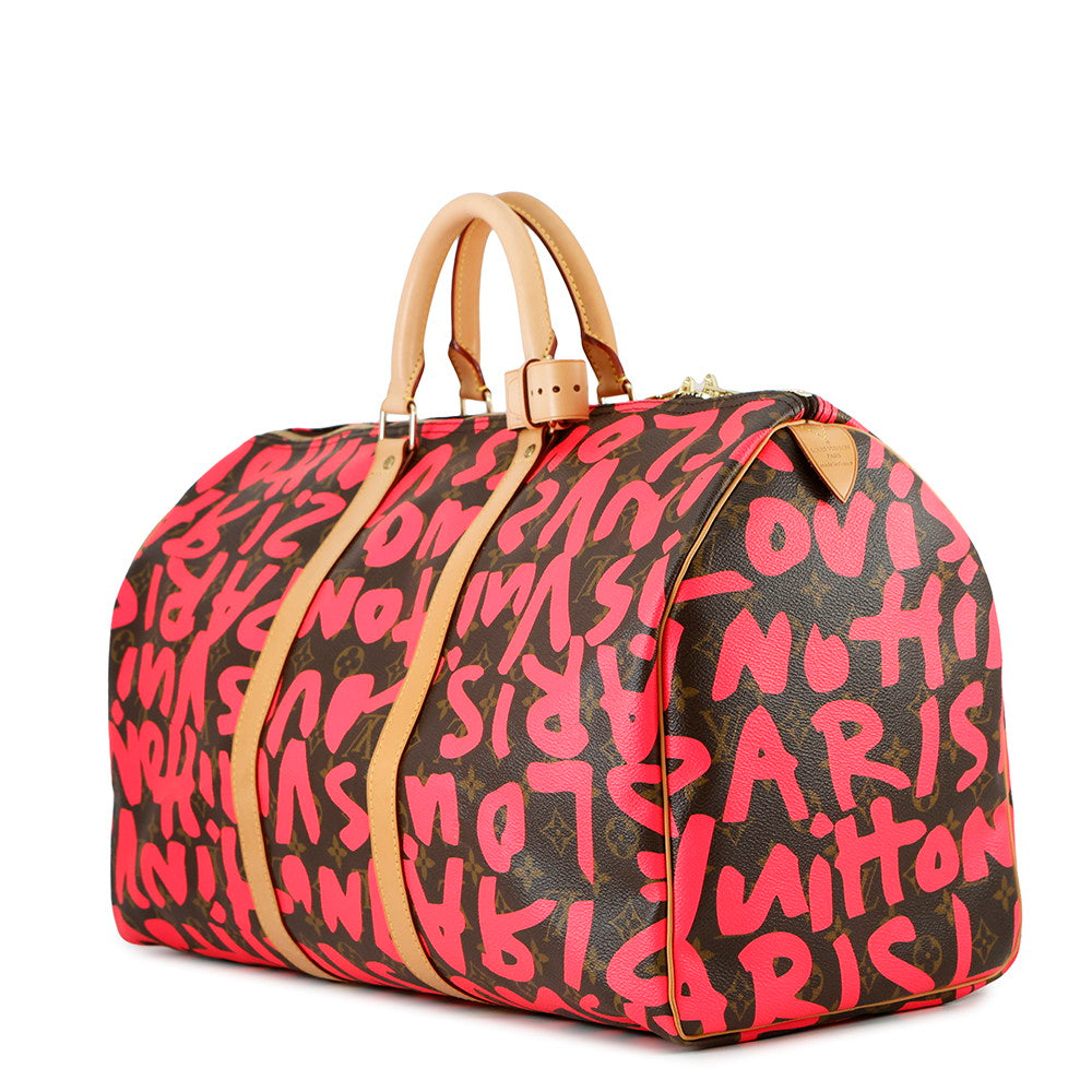 Louis Vuitton Keepall Fuchsia BrownM93698 ・Graffiti Monogram Travel Bag