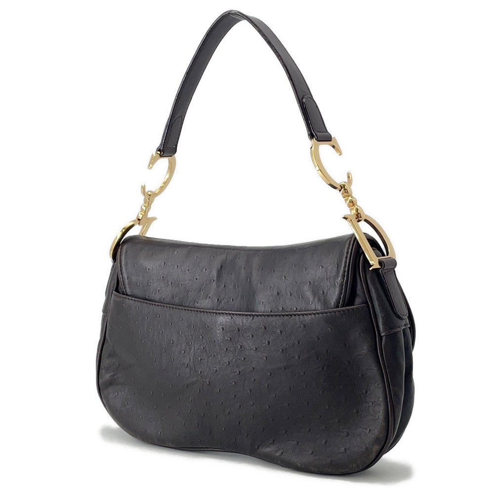 Dior Saddle Oneshoulder Bag Autruche Embossed Leather Brown