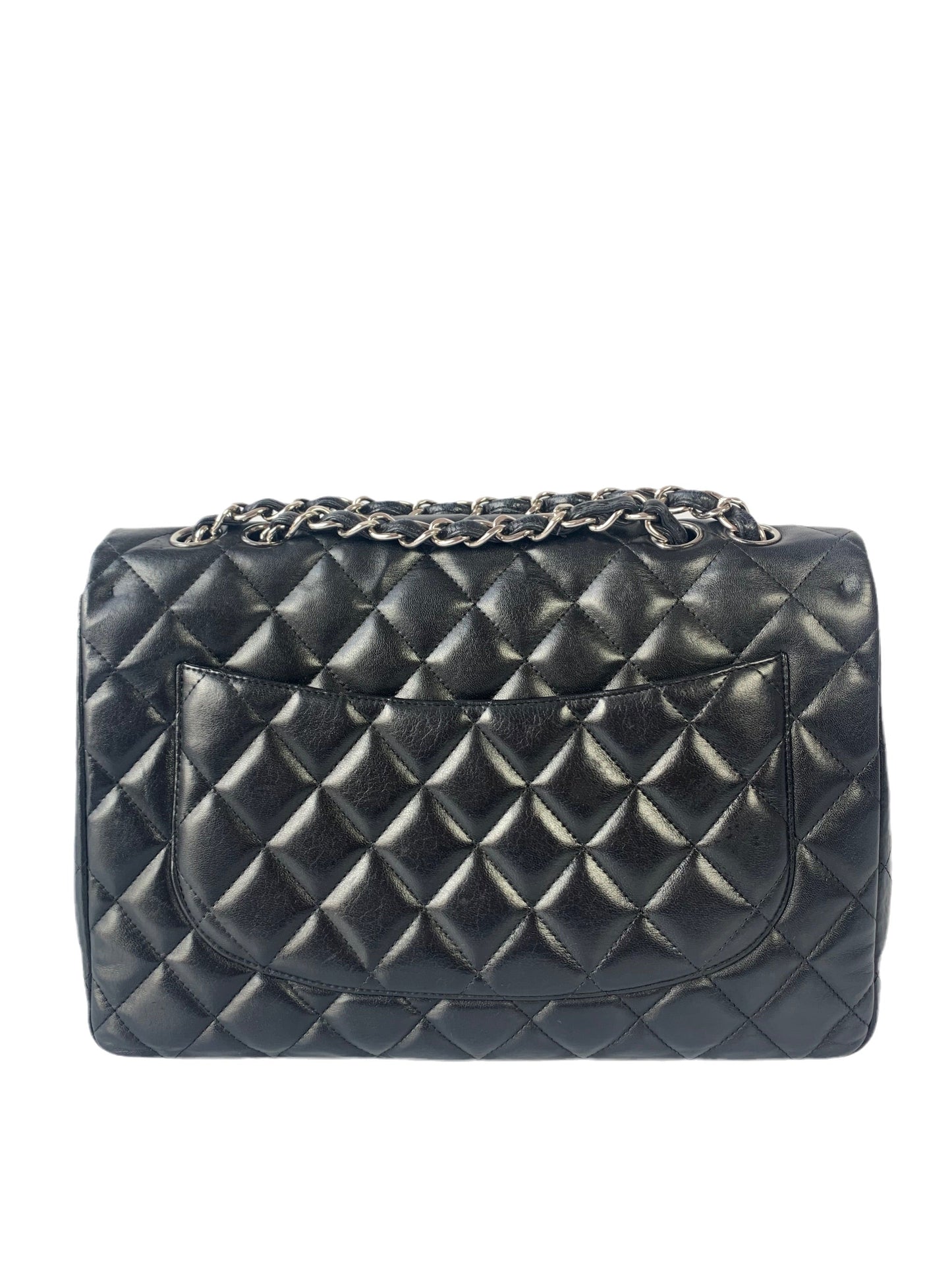 Chanel Classic Flap Jumbo Lambskin hardware Black Silver Leather Handbag Hardware 2