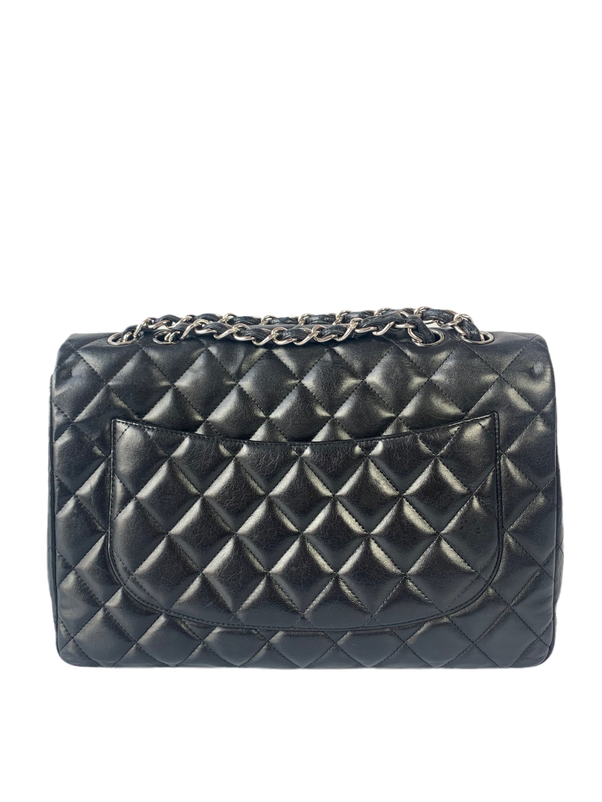 Chanel Classic Flap Jumbo Lambskin hardware Black Silver Leather Handbag Hardware 2