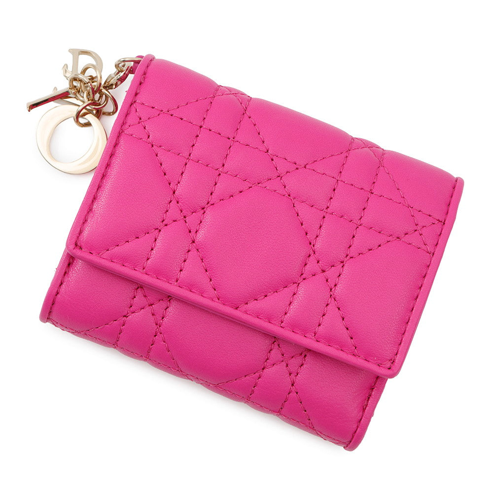 Dior Handbag Lady Lotus Wallet Cannage Tri-fold Wallet PinkS0181ONMJ Lambskin