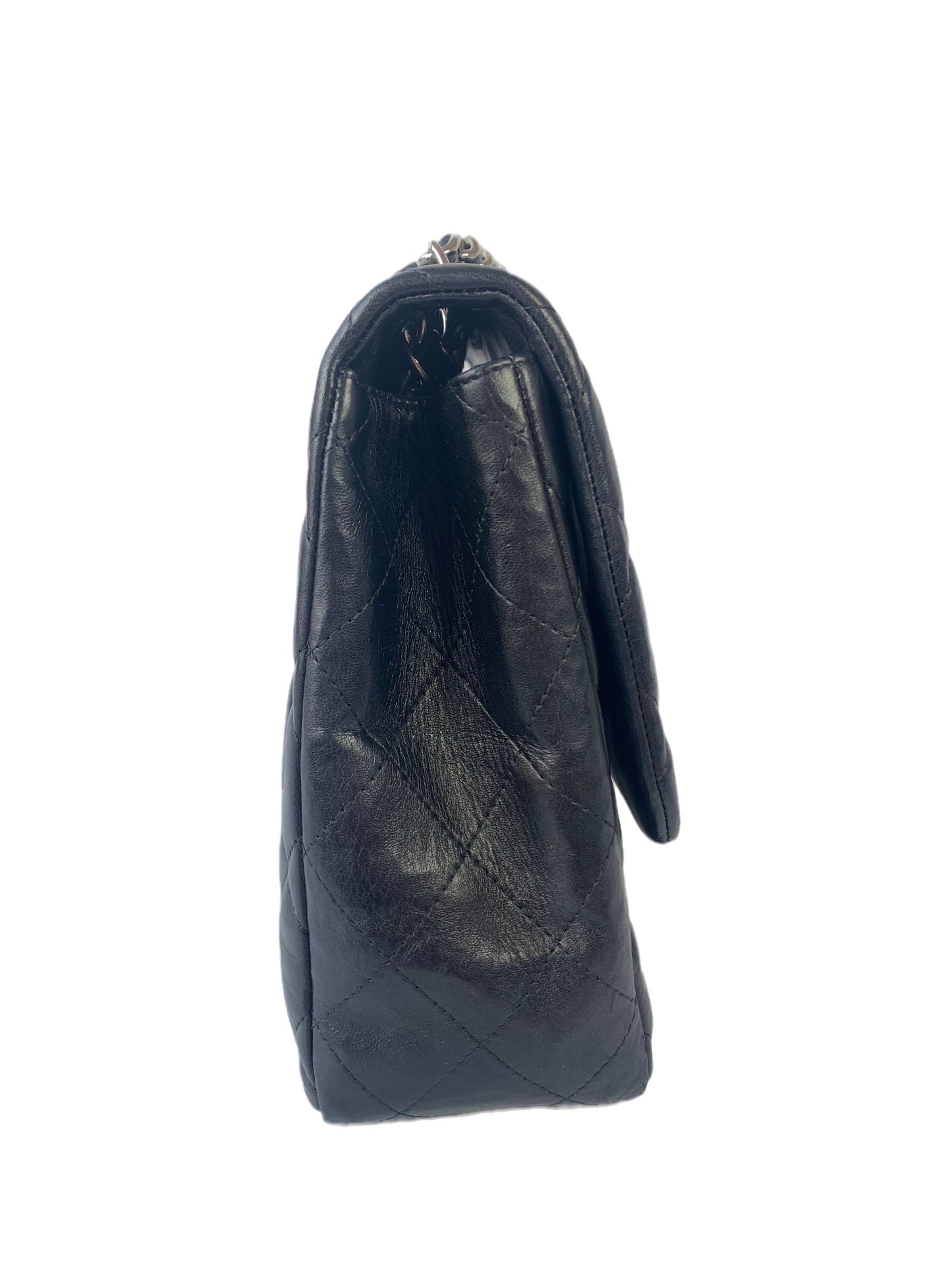 Chanel Classic Flap Jumbo Lambskin hardware Black Silver Leather Handbag Hardware 2