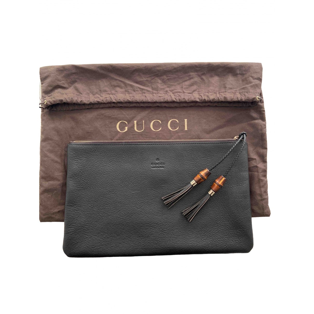 Gucci bamboo brown leather clutch bag