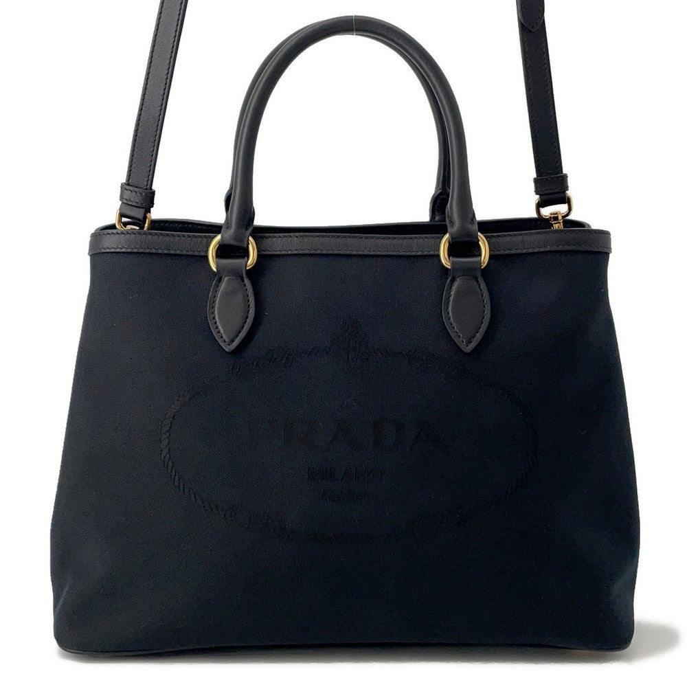 Prada Jacquard Black1BA579 Leather Canvas Handbag