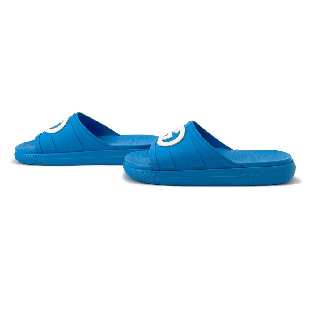 GUCCI Interlocking G Slide Sandals Blue780296 Rubber Size 9
